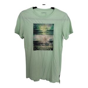 Express Green Short Sleeve Tee with Beach Graphic